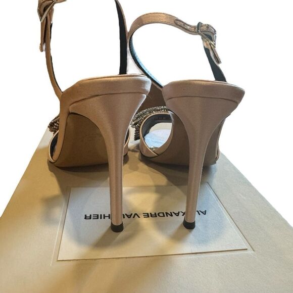 Revolve ALEXANDRE VAUTHIER Pink Satin Crystal Embellished Bow Slingback Heels - Picture 6 of 10